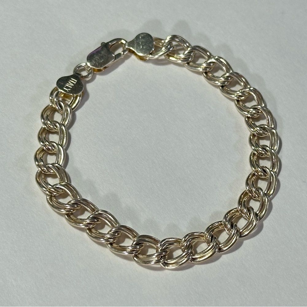 8” Sterling 925 Marked Italy Double Curb Chain Bracelet .7 Grams Mens Style